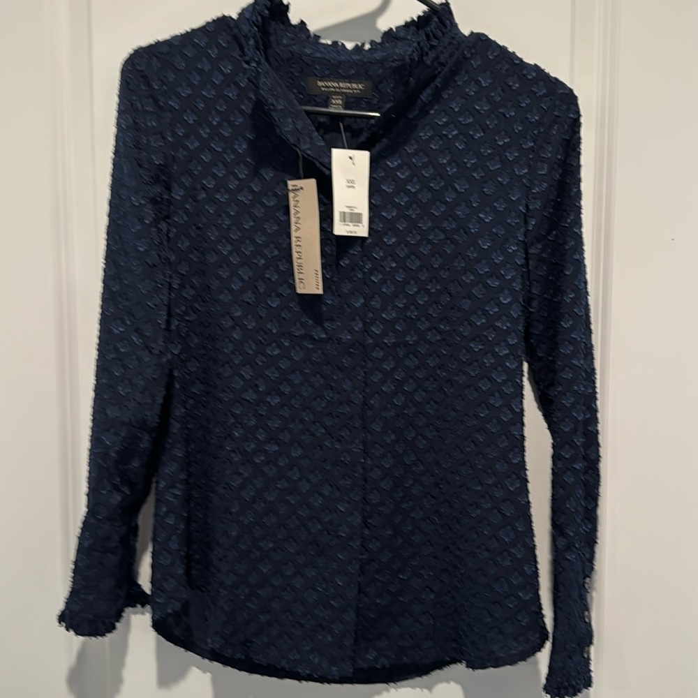 Banana Republic Navy Blue Blouse, Size XXS, New with tags